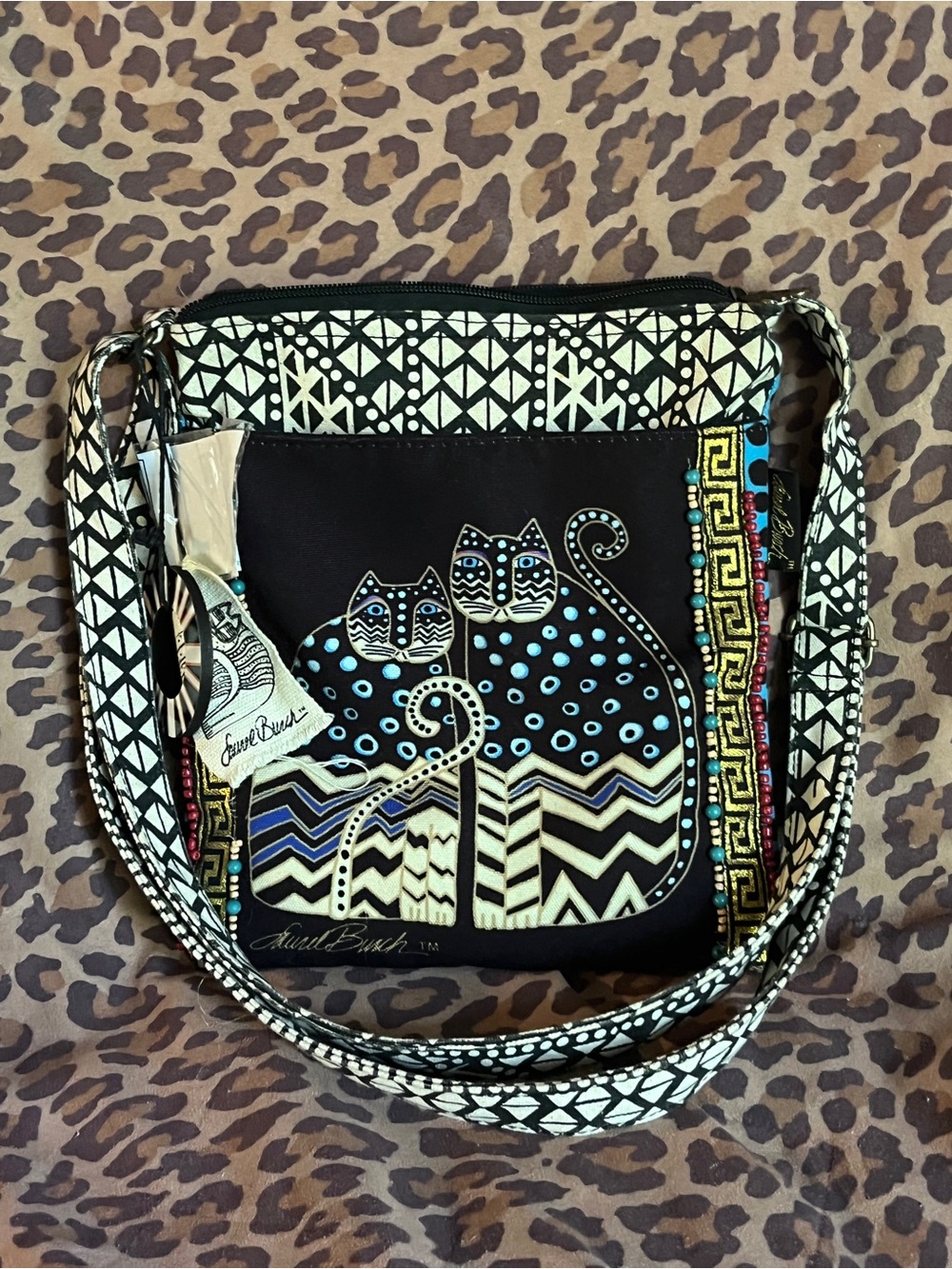 Laurel Burch Black Cat Pattern Crossbody Bag